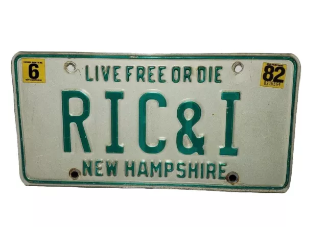 New Hampshire Vanity License Plate Vintage 1982 "RIC & I"