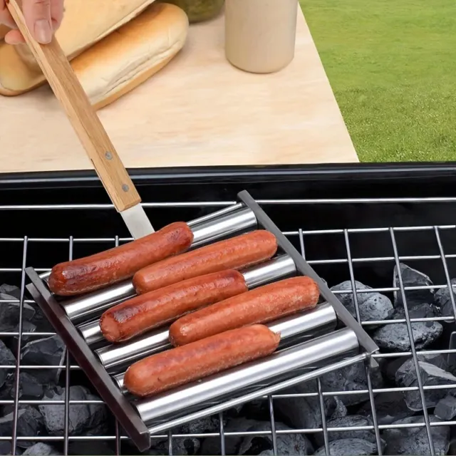 Barbecue Sausage Grilling Rack Roller BBQ Picnic Camping BBQ Hot Dog Grill