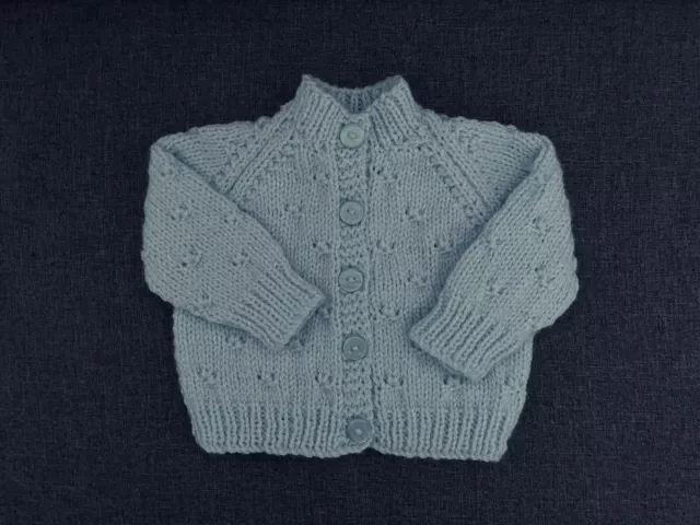 Baby’s Hand-Knitted Round Neck Baby Blue Cardigan Age 0 - 3M Approx *Free P&P*