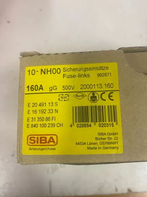 Nh00 160 Amp Gl Siba Din Fuses