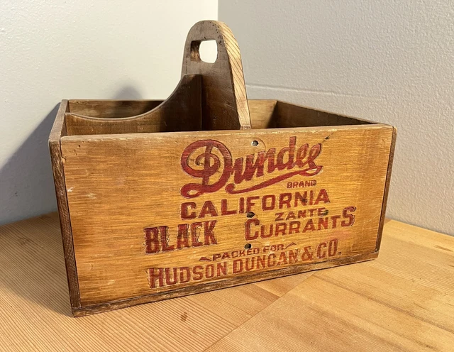 Vintage Dundee California Black Zante Currants Wood Crate Box Divided W/ Handle