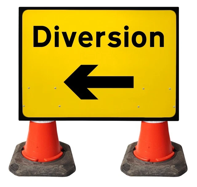 Diversion Freccia Sinistra/Destra Mobile Giallo 2702 Insegna Cono 1050x750mm Classe 1