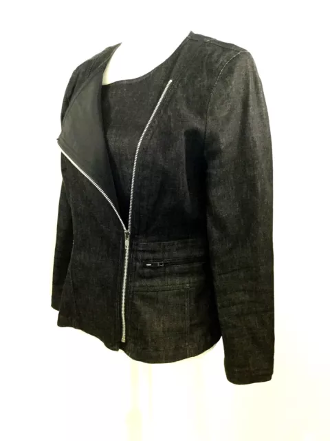 DKYN Donna Karan Womens  Size L Black Denim Jacket Moto Style