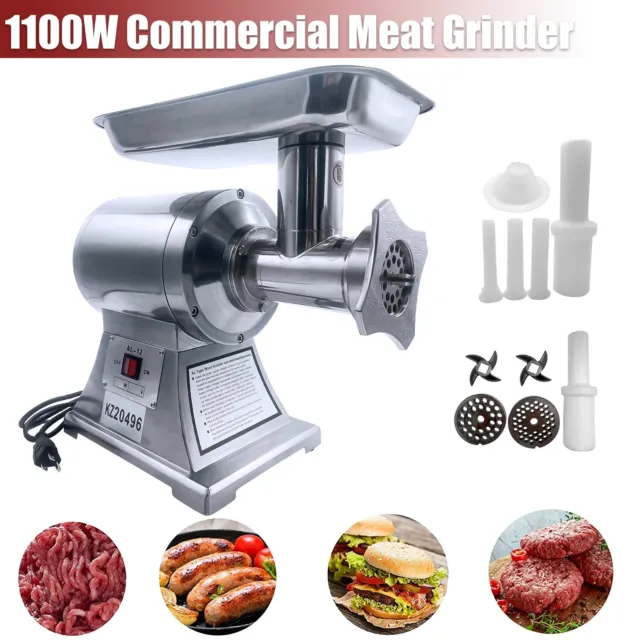 1.5HP Commercial Electric Meat Grinder 1100W Stainless Steel 550lbs/h Heavy Duty