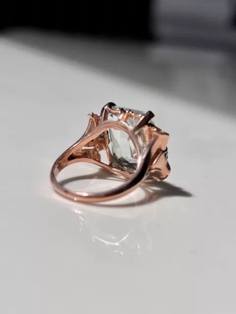 8.5ct Natural Aquamarine & Sapphire Scroll Cocktail Art Deco Ring 14kt Rose Gold 2