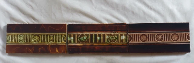 A Group Of 3 Antique (6 X 3) Inch Border Tiles, Circa 19Th Century