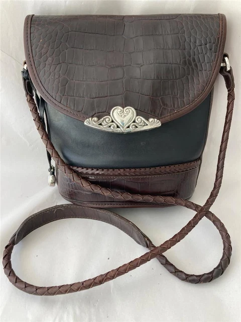 Vtg '96 BRIGHTON  "Melanie" Brown/Black Croc Leather   Crossbody Bucket Bag