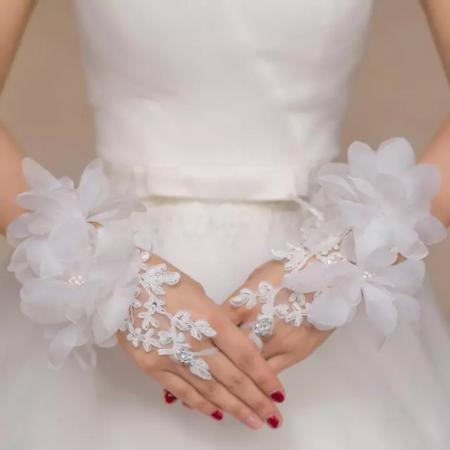 Fingerless Lacey Gloves with Flowers Bow Wedding BRIDALProm Occasion.