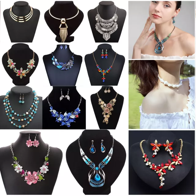 Fashion Women Jewelry Choker Chunky Statement Bib Pendant Crystal Necklace Chain