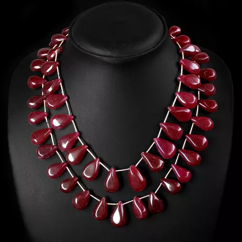 Attractive 508.00 Cts Natural Enhanced Red Ruby Pear Shape Beads Necklace (Rs)