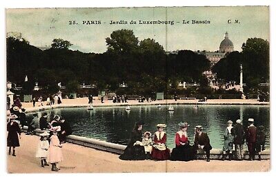 Postcard Jardin du Luxembourg Le Bassin Paris France Postmarked 1908