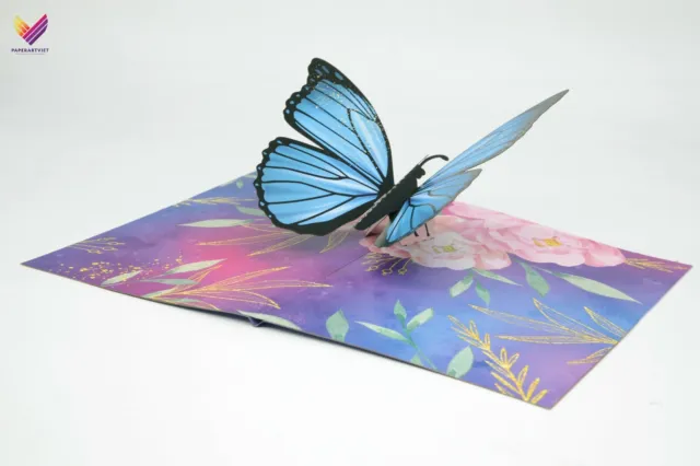 PAPILLON POP UP Carte, Papillon 3D Carte , Bleu Morpho Papillon
