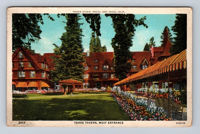 Lake Tahoe CA-California, Tahoe Tavern, West Entrance, Antique Vintage Postcard