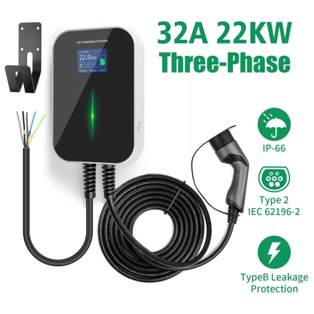 TYPE 2 EV Chargeur de Recharge 32A 3Phase 22KW Wallbox Voiture Électrique  Câble EUR 540,53 - PicClick FR