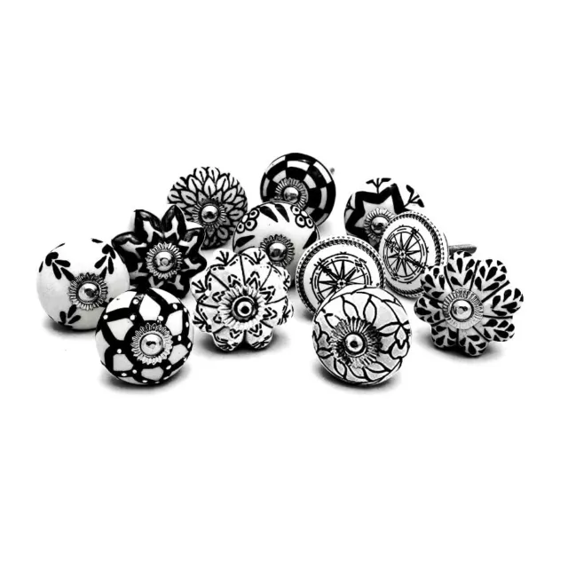 Ceramic Knobs World Door knobs for Drawers Black and White -Pack of 10 us