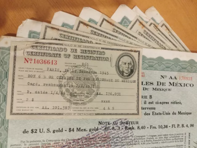 7 Actions De Chemins De Fre Nationaux Du Mexique 1945 Avec Certificat De... 3