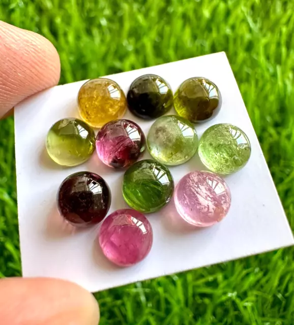 11 Pcs 6 MM Natural Multi Tourmaline Round Loose Gemstone Cabochon Lot 11.60 Crt