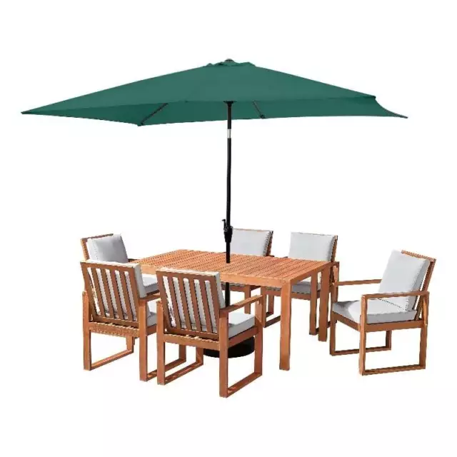 Weston Natural Wood Table/6 Chairs/10-Foot Rectangular Umbrella Hunter Green