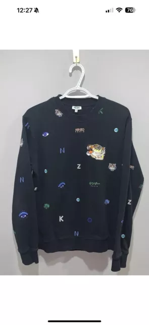 KENZO Paris Tiger Embroidered Authentic Black Sweatshirt Pullover Men's M