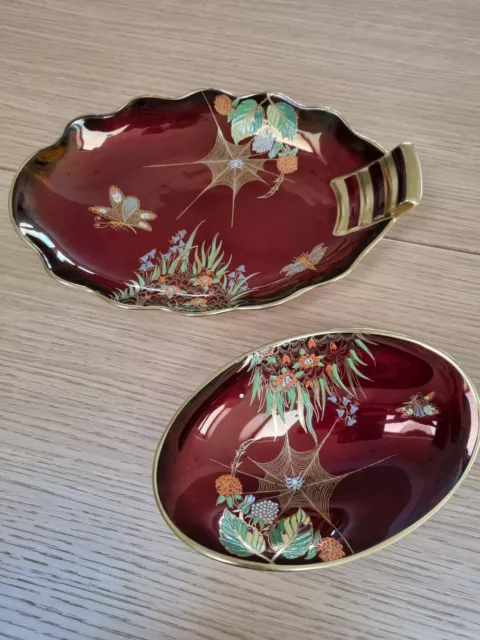 Two Matching Carlton Ware Rouge Royale Dishes From Late 1940' Spider Web Design