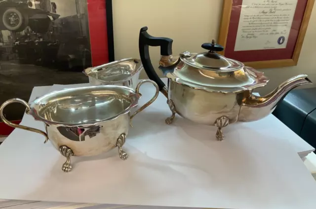 vintage silver plated teapot set Bakelite handles on teapot claw feet EPNS A