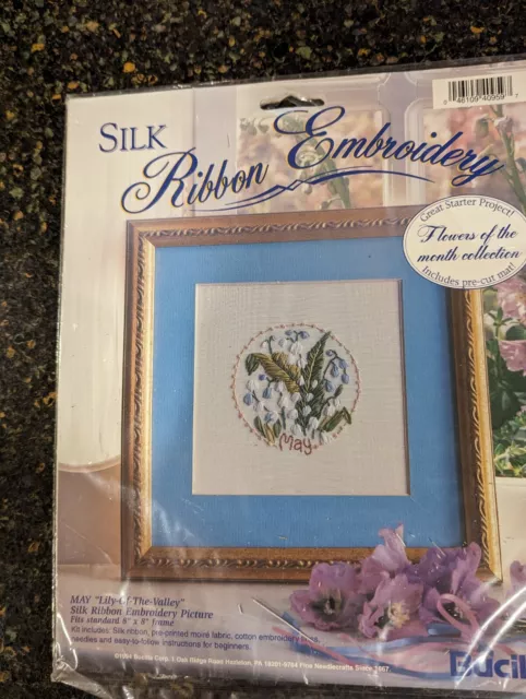 Bucilla 1994 Silk Ribbon Embroidery Flower Of The Month MAY Lily Of The Valley.