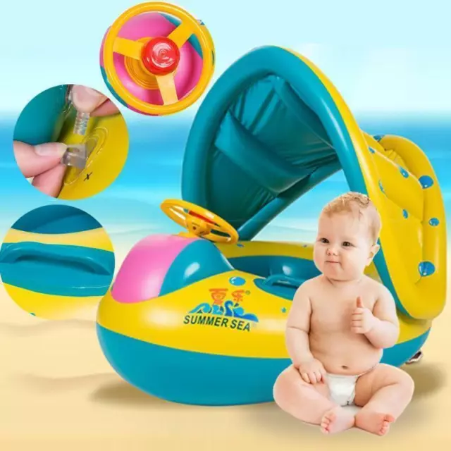 Baby Schwimmring mit Abnehmbarem Sonnendach Schwimmhilfe Schwimmsitz Kinder Neu 2