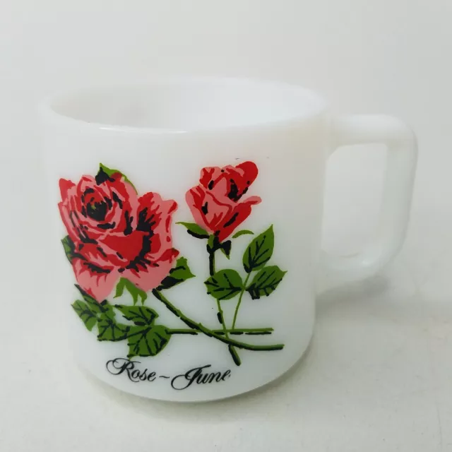 Vintage Brockway Flower of the Month Mug Cup Milk Glass June Rose