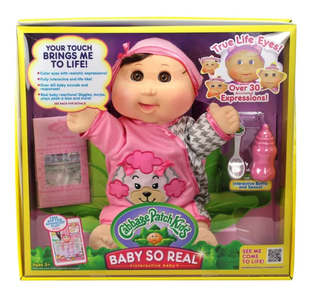 Cabbage Patch Kids 14" interactive Baby So Real Brunette ADVANCED BABY