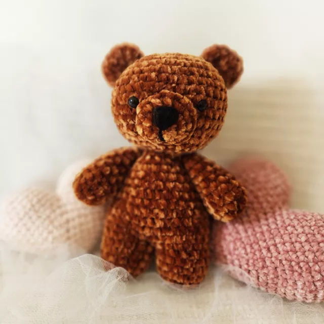 Oso, hecho a mano, crochet, peluche de terciopelo, muñeco de apego, tejido.