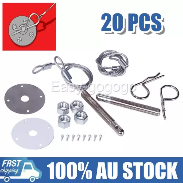 Universal Racing Style Metal Mount Hood Pin Pins Plate Bonnet Lock Kit AUS