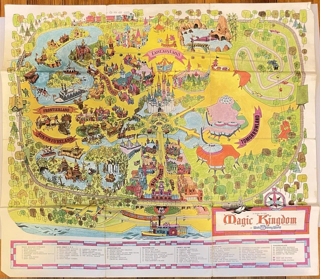 VINTAGE ORIGINAL 1970'S Disney Magic Kingdom Guide Map 28 X 25 inches ...