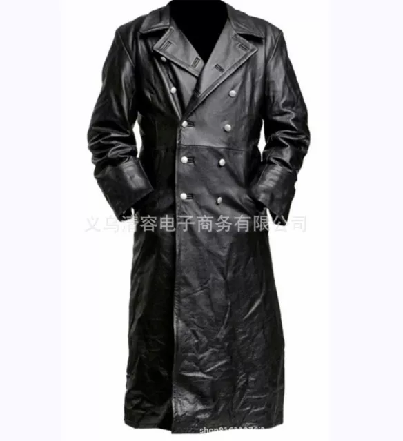 MENS CLASSIC LEATHER Jacket Officer Military German Trench Coat Sale ...