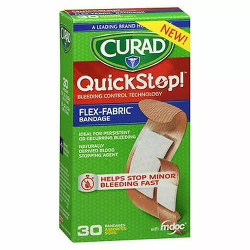 Curad Quickstop! Flex-Fabric Bandages Assorted Sizes 30 Each By Curad