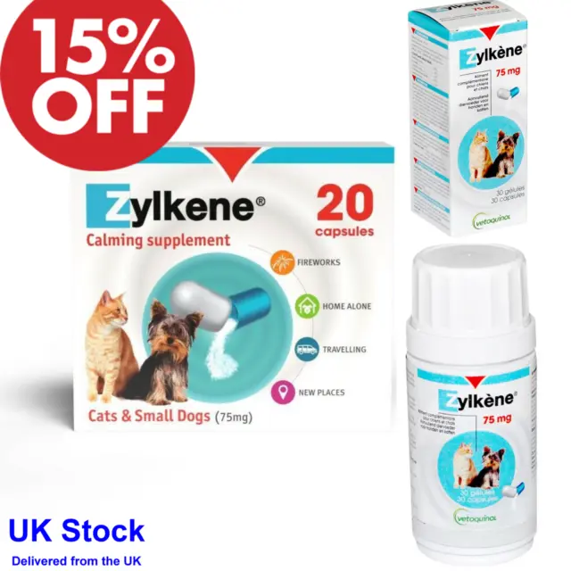 Zylkene Small Dog & Cat Calming Capsules Stress Anxiety Relief 75mg x10 x30 x100