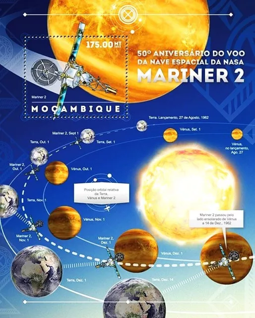 NASA 1962 MARINER 2 Venus Spacecraft Probe Space Stamp Sheet #2 2012 Mozambique