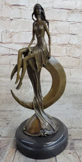 French Art Nouveau Bronze Woman Moon Famous Artist Sculpture Statue Figur