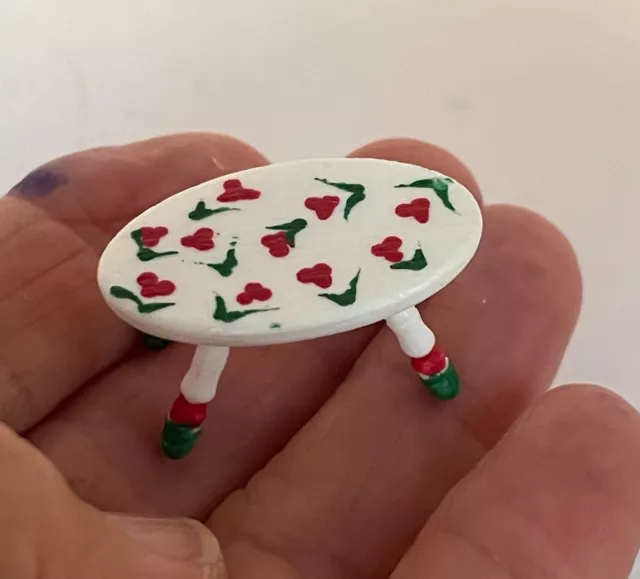 Dollhouse Miniature Hand Painted Foot Stool - Red/Green/White