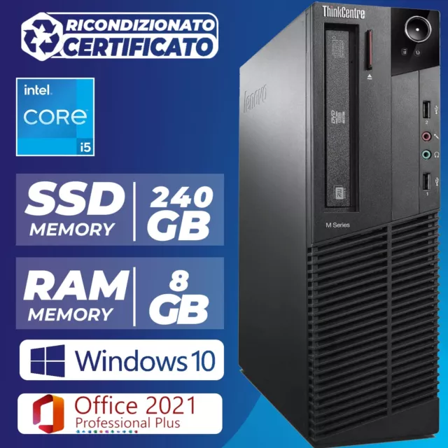 PC Computer Desktop Ricondizionato Lenovo i5 Windows 10 Ram 8GB SSD 240GB Office