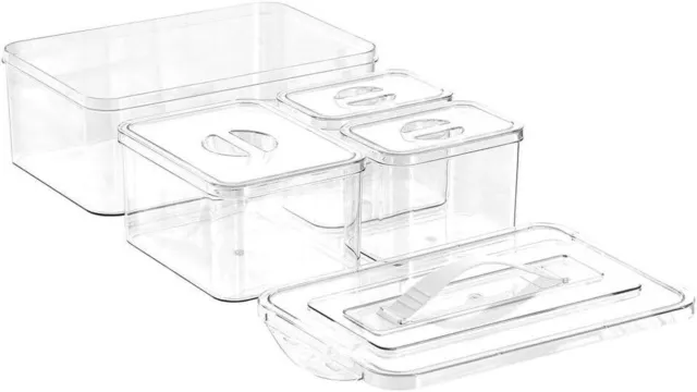 Boxsweden Crystal 4PC Storage Container Set Clear Plastic Organiser Tray Box