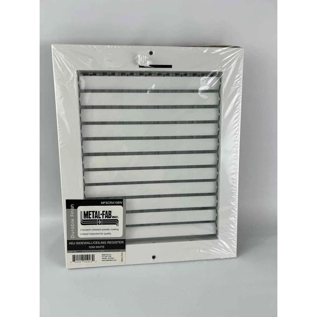 Metal-Fab Inc ADJ Sidewall Ceiling Register 10x8 White MRSCRA108W NWT Sealed