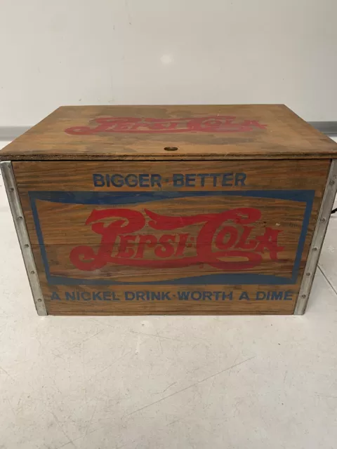 Vintage Pepsi Cola Wooden Crate A Nickle Drink Worth A Dime W Checkerboard Lid