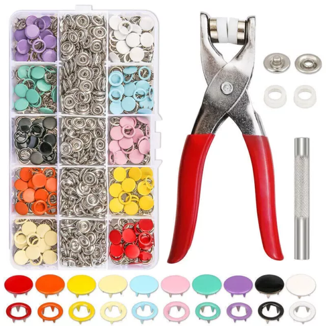 100pcs Prong Pliers Ring Press Studs Snap Popper Fasteners Set 9.5/10mm BE