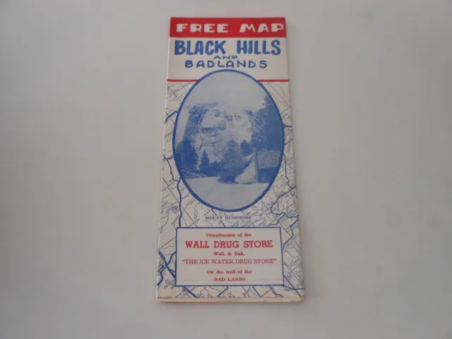 1955 South Dakota Souvenir: Free Map Black Hills & Badlands, from Wall Drug Stor