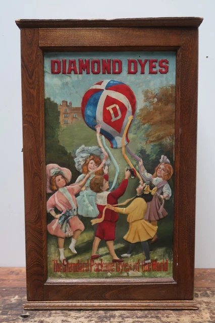 Diamond Dyes Display Wood Cabinet Case Balloon Antique