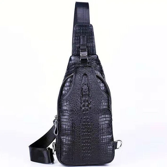 Men's Sling Backpack Genuine Leather Crocodile Crossbody Chest Bag Daypack