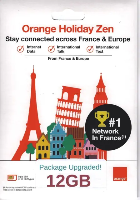 12GB 14 Day Orange Europe SIM Card, 30 Minutes Calls+200 Texts to Worldwide. Fre