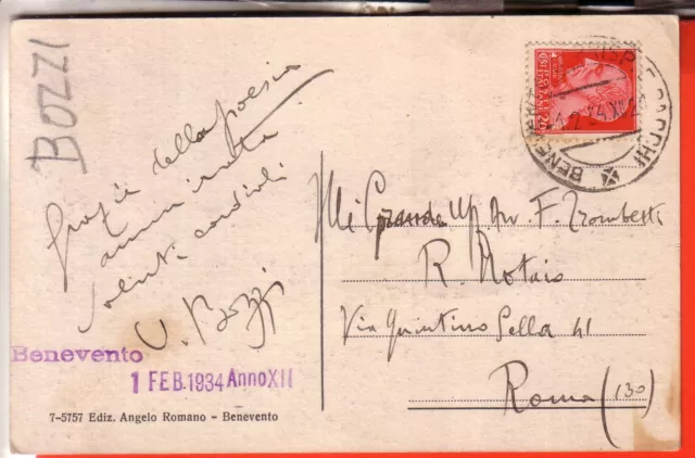 Cartolina  Benevento Citta  Fp  Viaggiata  1934 Piazza Roma Liceo Giannone 2