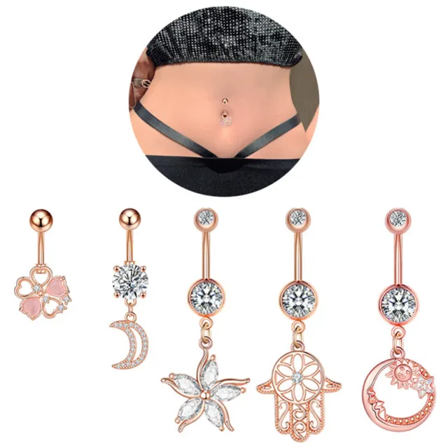 Dangled Belly Button Rings Navel Piercing Ring Crystal Flower Heart Belly RiSA