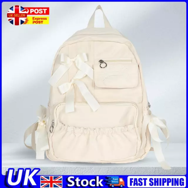 Cute Travel Bag Comfortable Girls Bow Tie Backpack Nylon Bookbag (White) UK